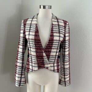 Derek Lam 10 Crosby Womens 6 Plaid Wool Alpaca Blend‎ Jacket V Neck Snap Closure
